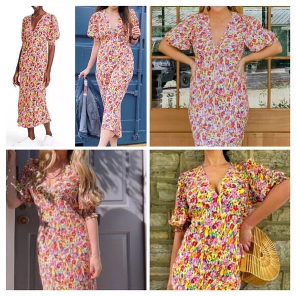 RIXO For Target NWT Bright Colorful Floral Puff Sleeve Midi Dress 8 RARE FIND - Picture 12 of 16